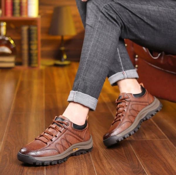Men's Leather Look Lace Up Comfort Trainers