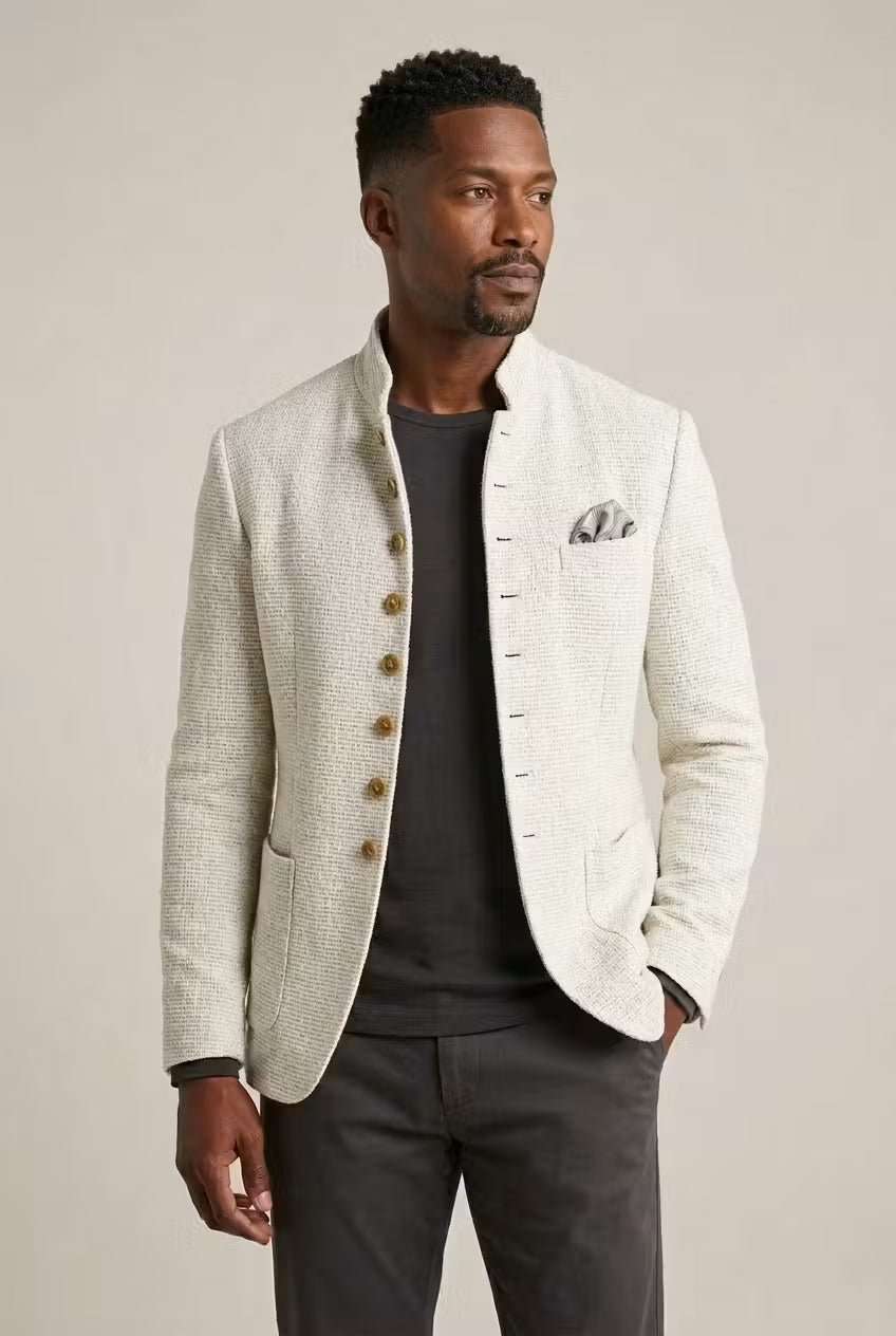 Men's Mandarin Collar Textured Blazer