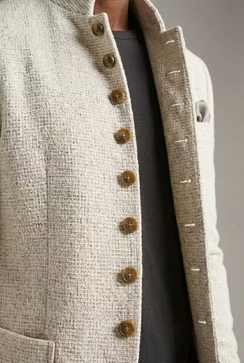Men's Mandarin Collar Textured Blazer