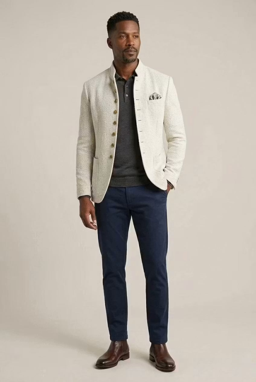 Men's Mandarin Collar Textured Blazer