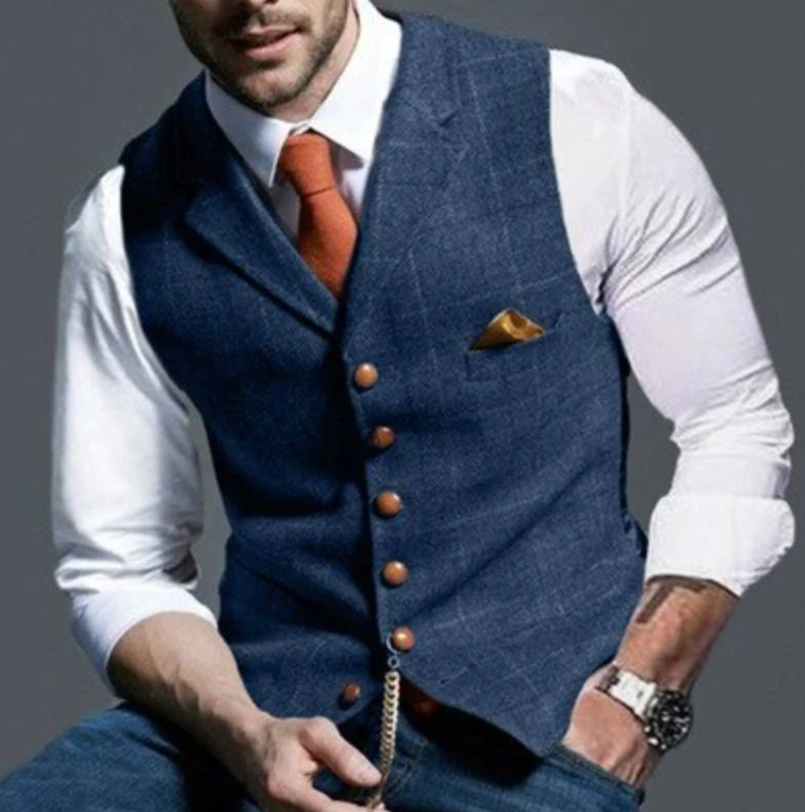 Men's Plaid Button Front Sleeveless Jumper