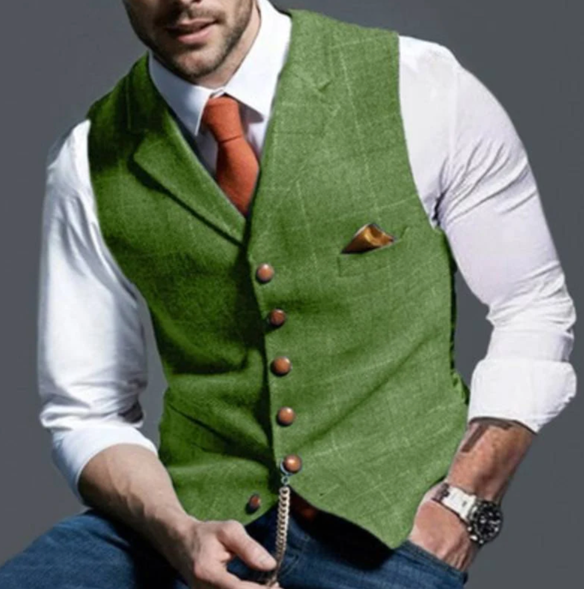 Men's Plaid Button Front Sleeveless Jumper