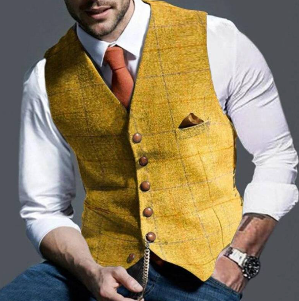 Men's Plaid Button Front Sleeveless Jumper