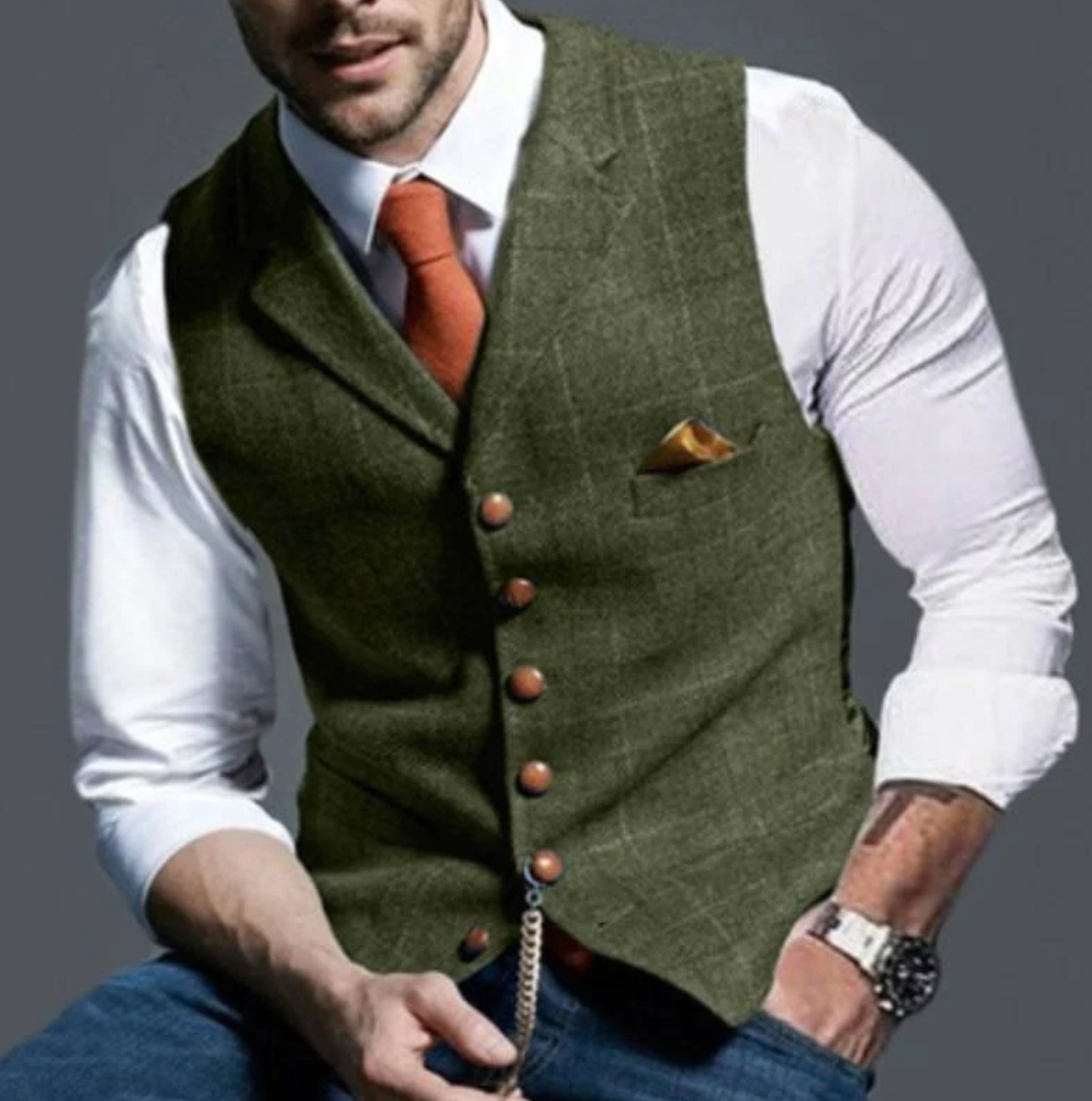 Men's Plaid Button Front Sleeveless Jumper