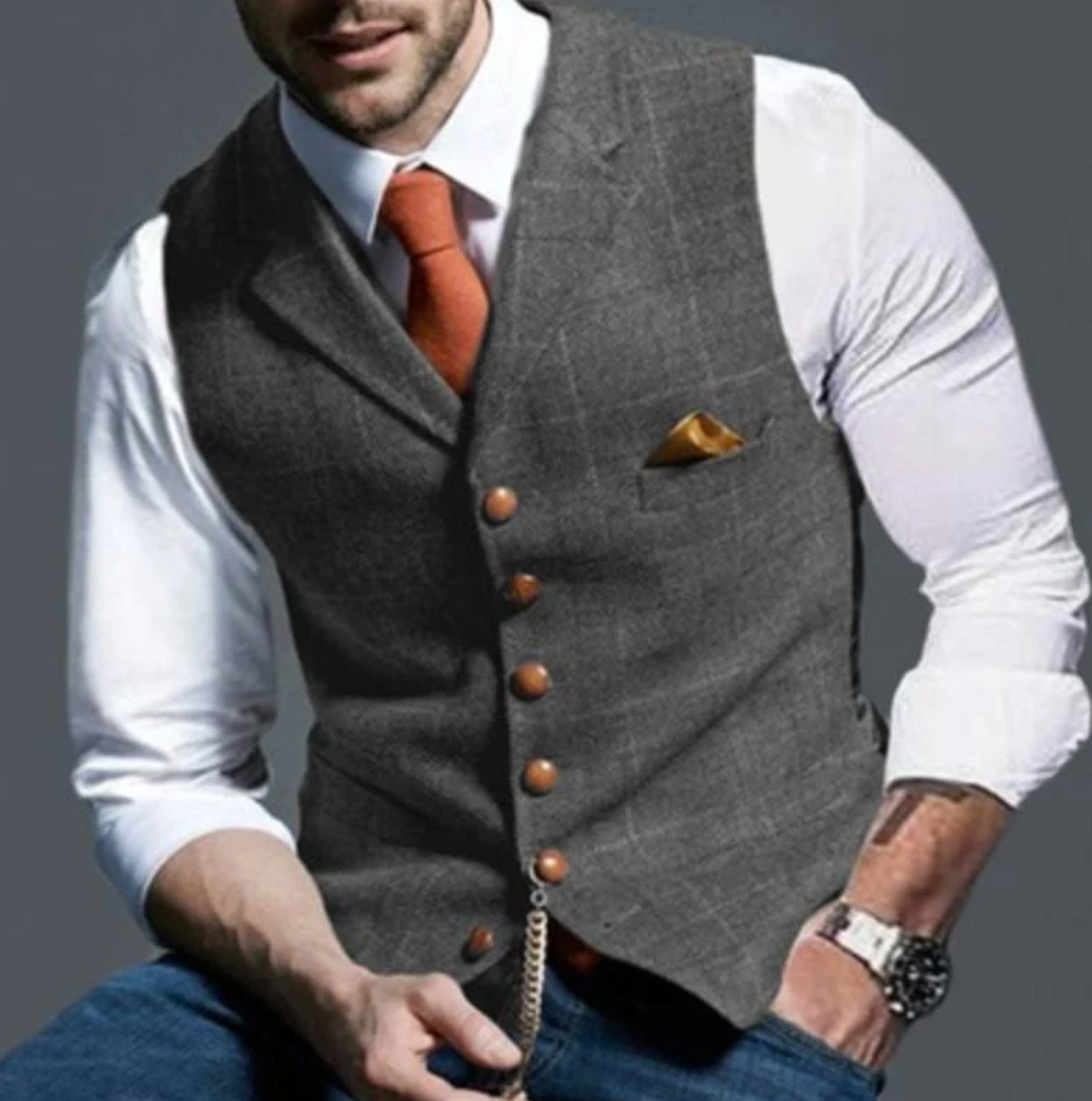Men's Plaid Button Front Sleeveless Jumper