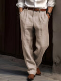 Men's Pleated Linen Blend Trousers with Elasticated Waist