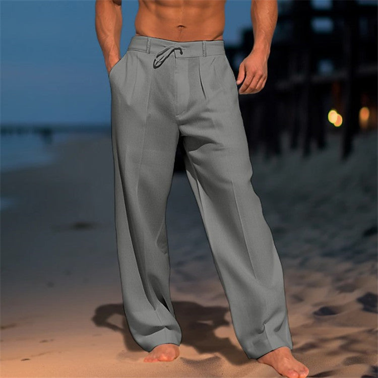 Men's Relaxed Fit Wide Leg Drawstring Trousers