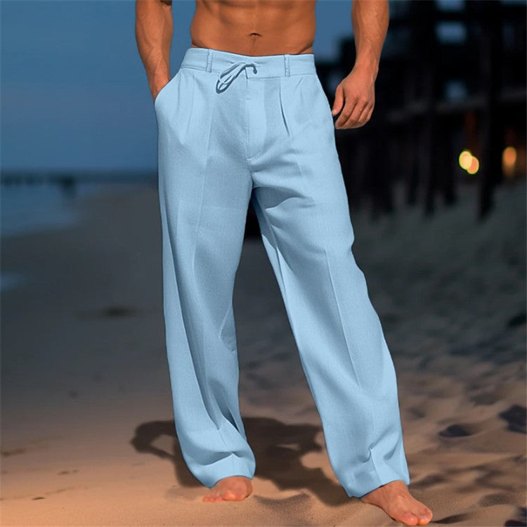 Men's Relaxed Fit Wide Leg Drawstring Trousers
