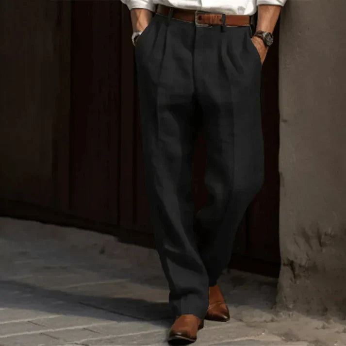 Men's Relaxed Fit Wide Leg Pleated Trousers