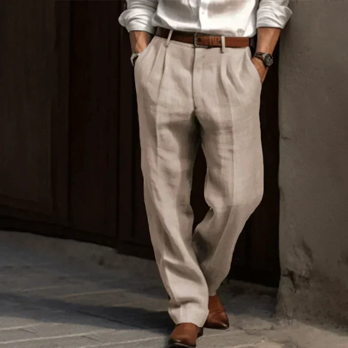 Men's Relaxed Fit Wide Leg Pleated Trousers
