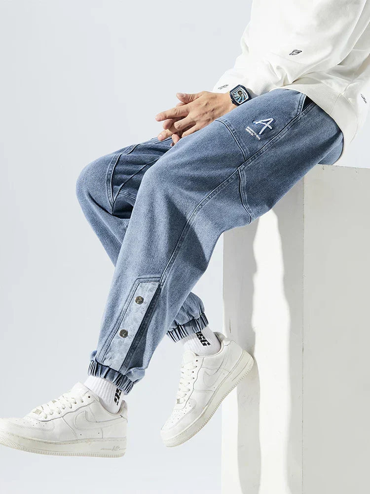 Men's Ribbed Cuff Elasticated Denim Joggers
