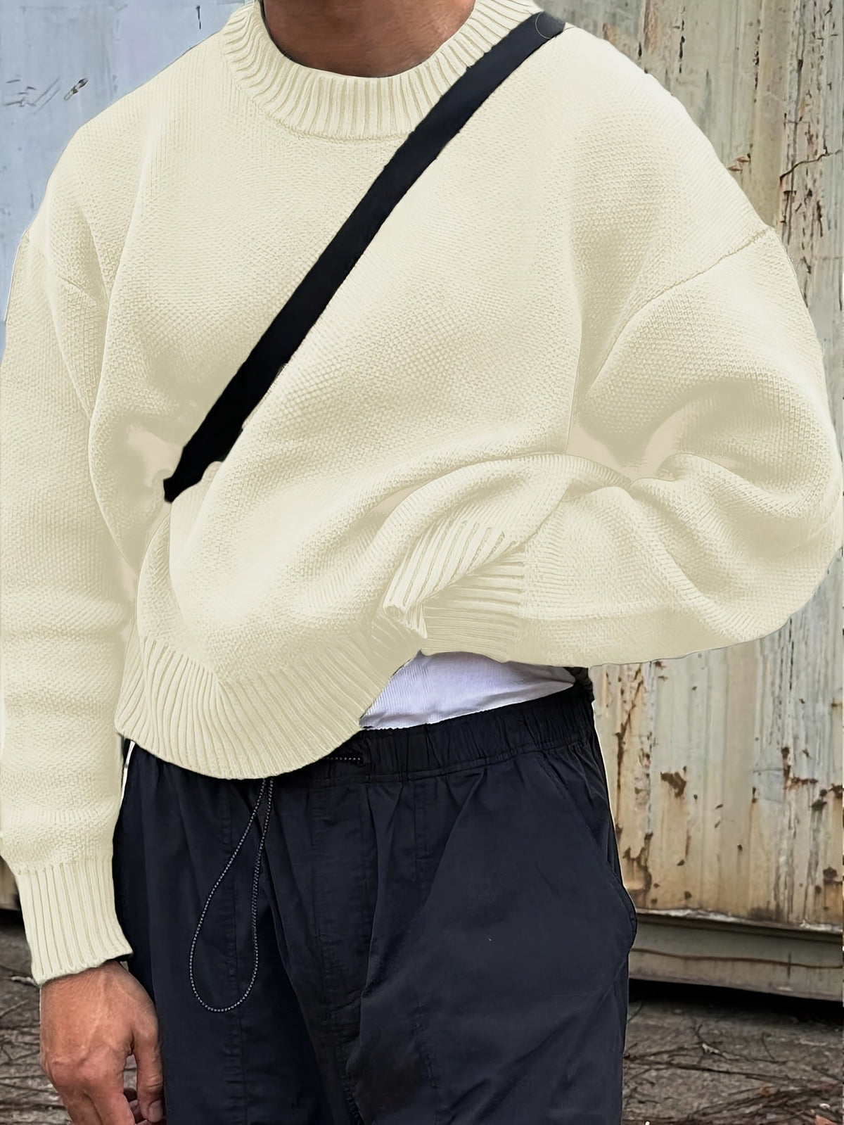 Men's Ribbed Long Sleeve Crew Neck Jumper