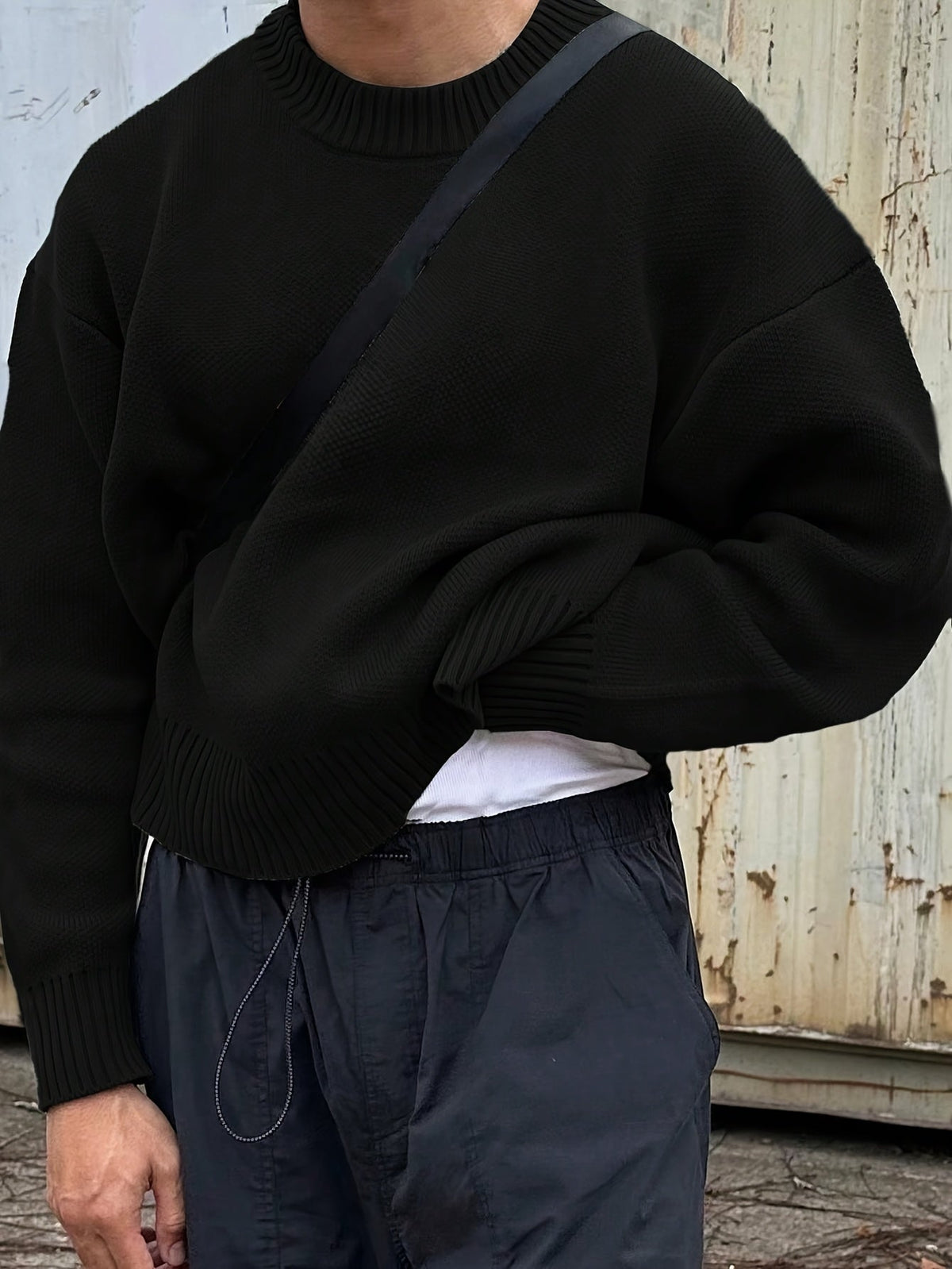 Men's Ribbed Long Sleeve Crew Neck Jumper