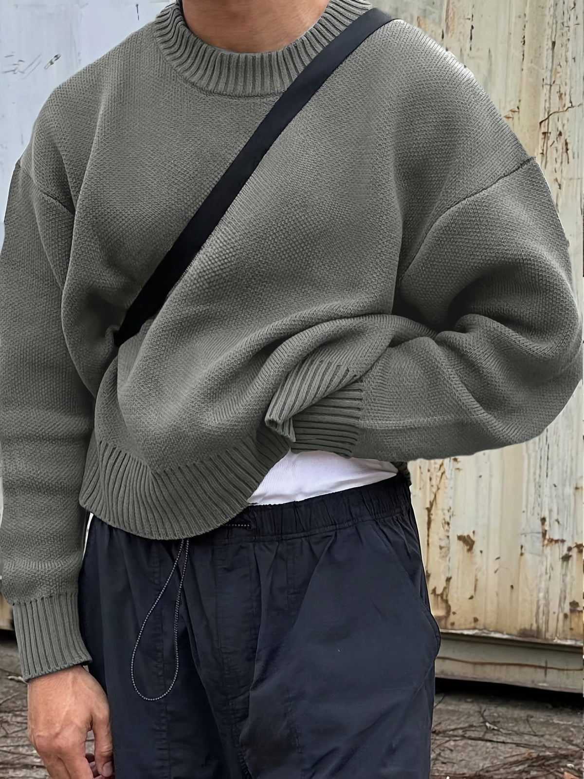 Men's Ribbed Long Sleeve Crew Neck Jumper