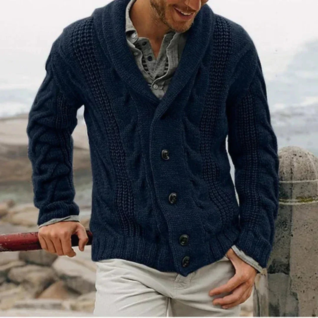 Men's Shawl Collar Cable Knit Jumper
