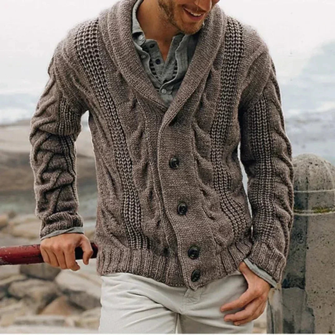 Men's Shawl Collar Cable Knit Jumper