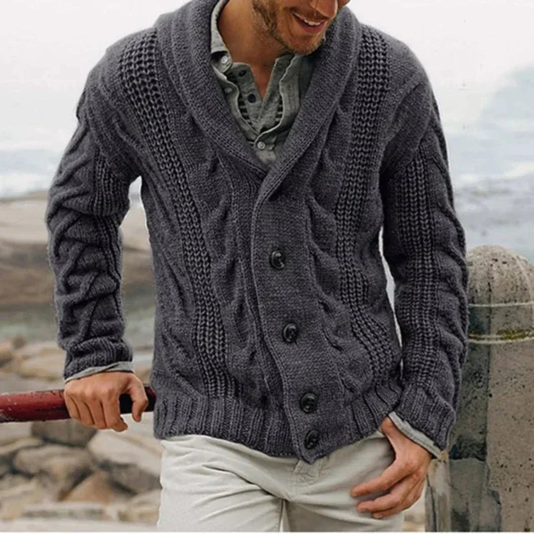 Men's Shawl Collar Cable Knit Jumper