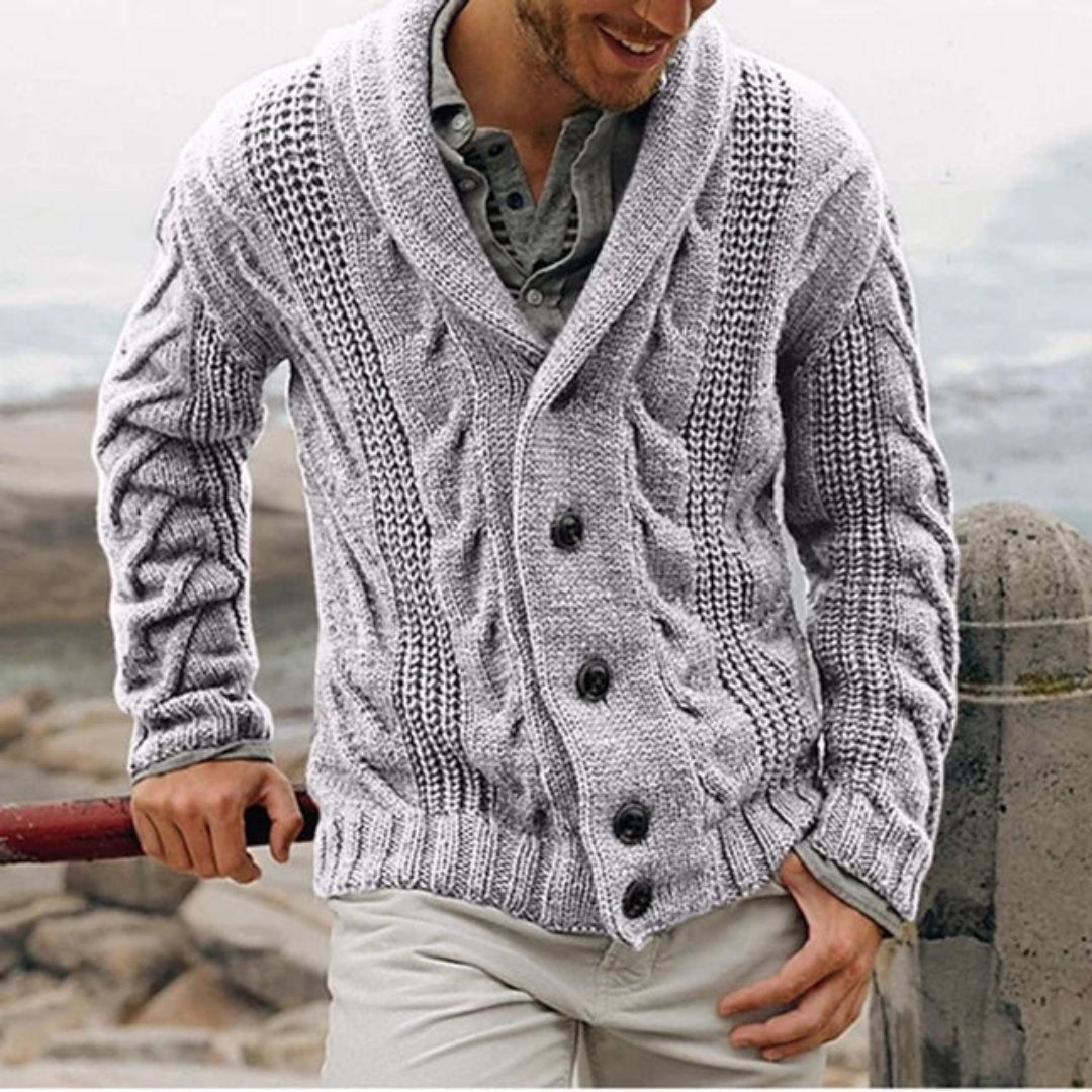 Men's Shawl Collar Cable Knit Jumper