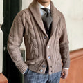 Men's Shawl Collar Cable Knit Jumper for Autumn and Winter