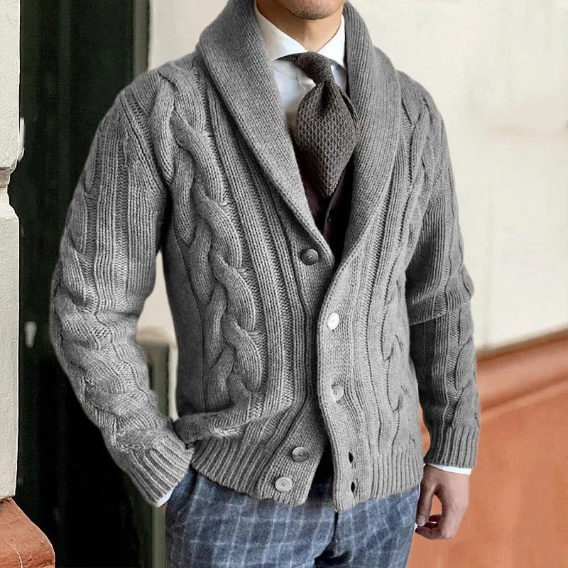 Men's Shawl Collar Cable Knit Jumper for Autumn and Winter