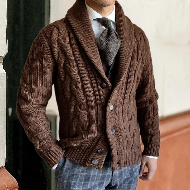 Men's Shawl Collar Cable Knit Jumper for Autumn and Winter