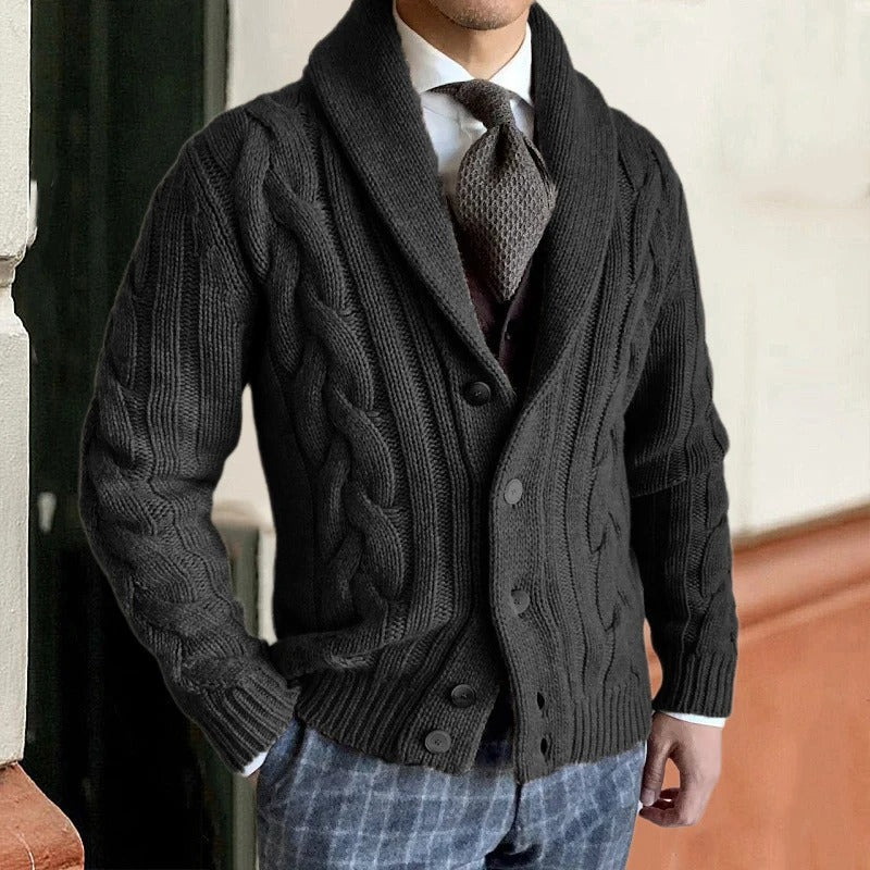 Men's Shawl Collar Cable Knit Jumper for Autumn and Winter