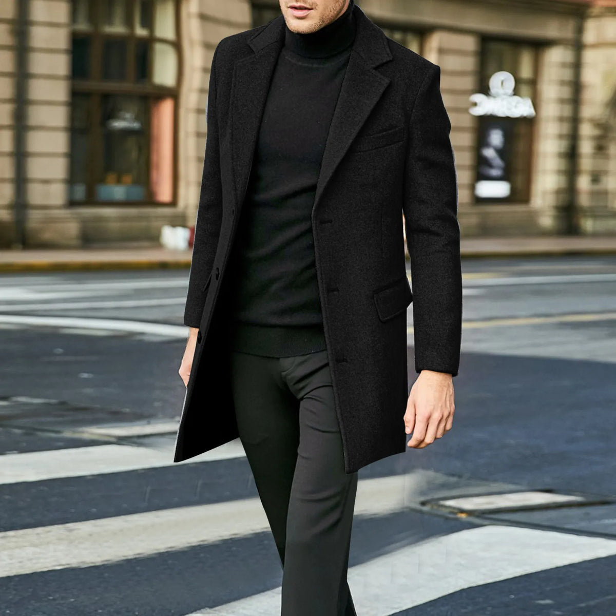 Men's Shearling Lined Leather Look Longline Winter Coat