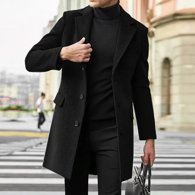 Men's Shearling Lined Leather Look Longline Winter Coat
