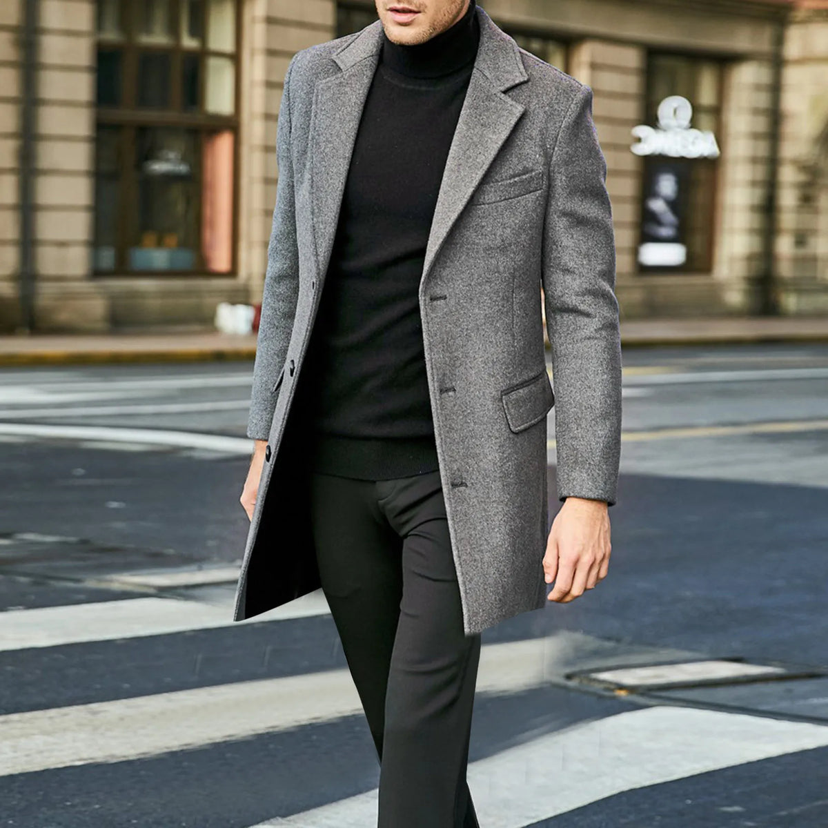 Men's Shearling Lined Leather Look Longline Winter Coat