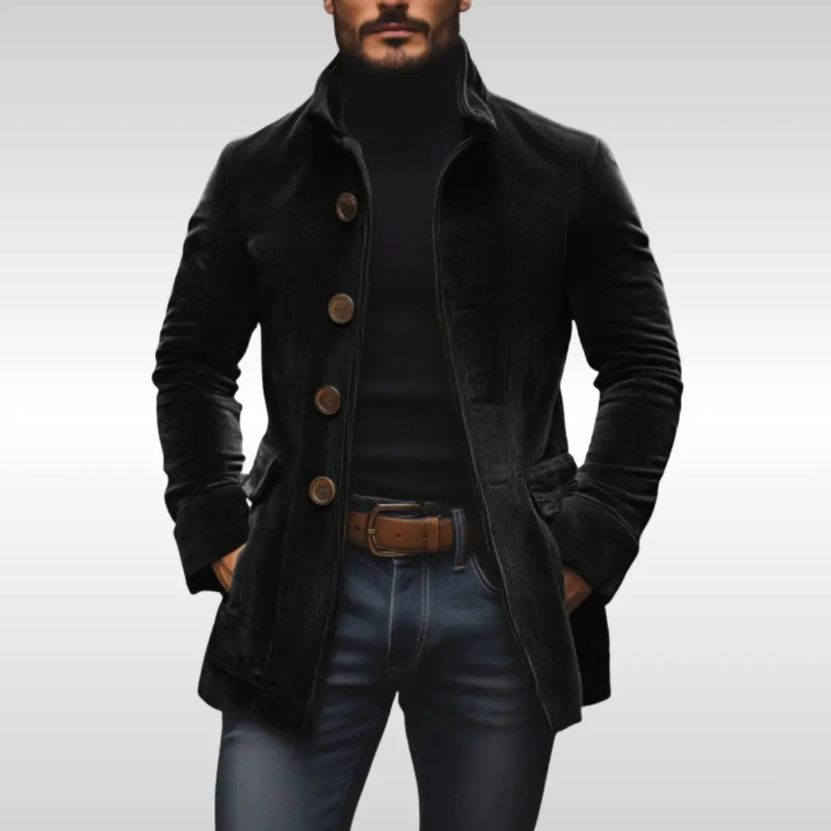 Men's Slim Fit Corduroy Stand Collar Winter Coat