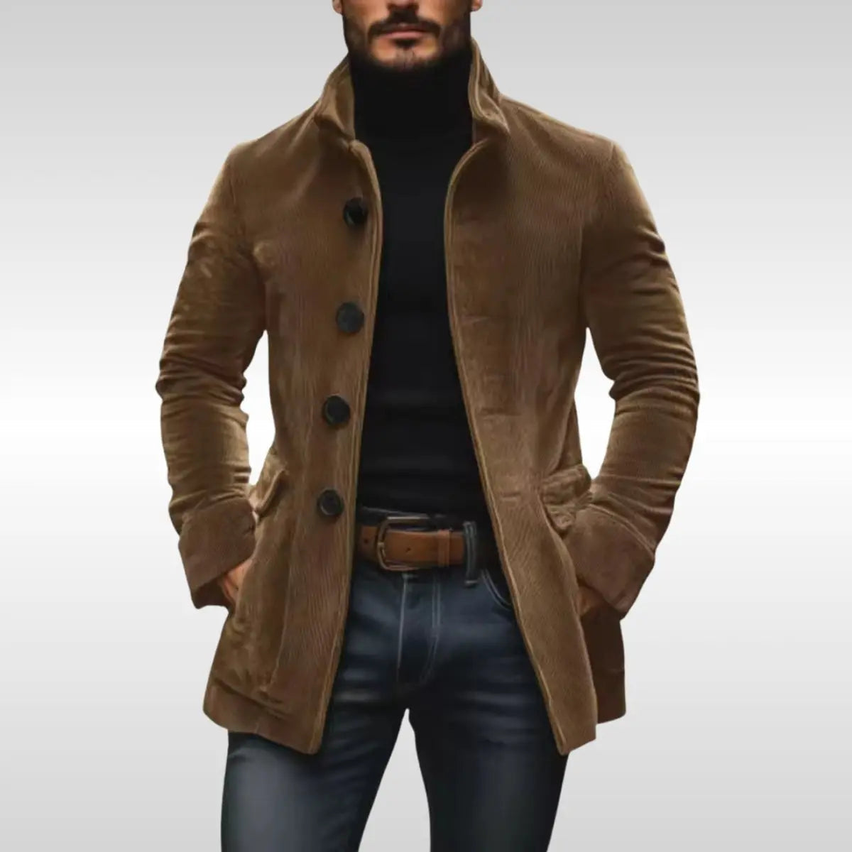 Men's Slim Fit Corduroy Stand Collar Winter Coat