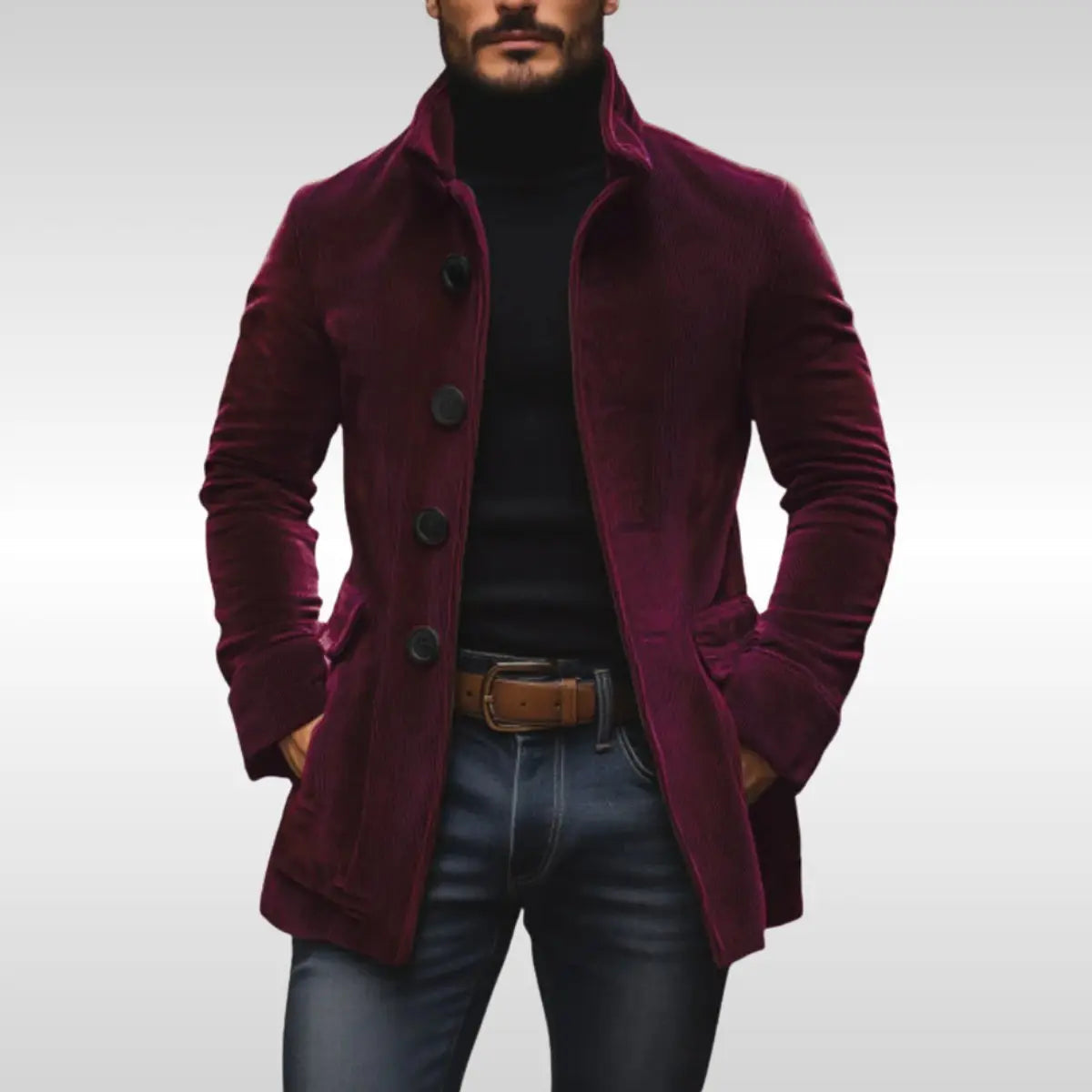 Men's Slim Fit Corduroy Stand Collar Winter Coat