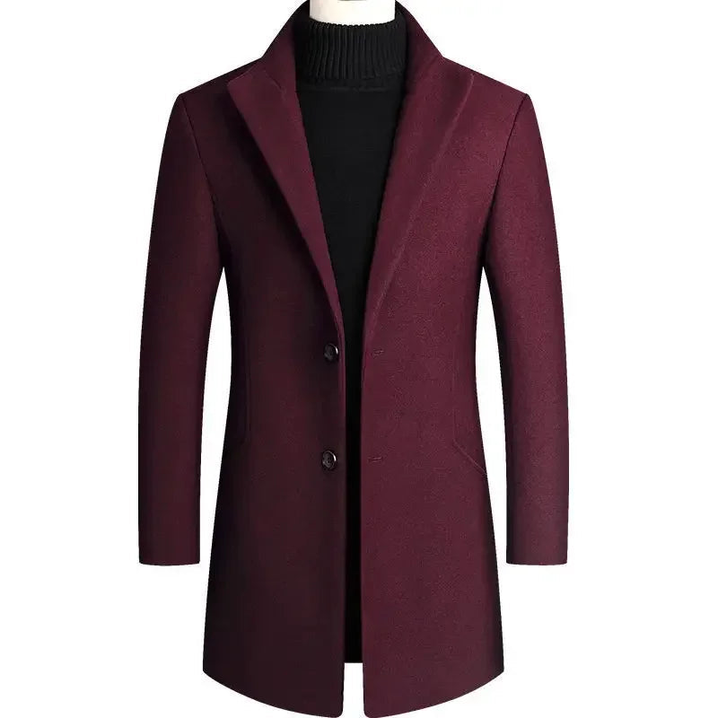 Men's Slim Fit Wool Blend Coat for Autumn and Winter