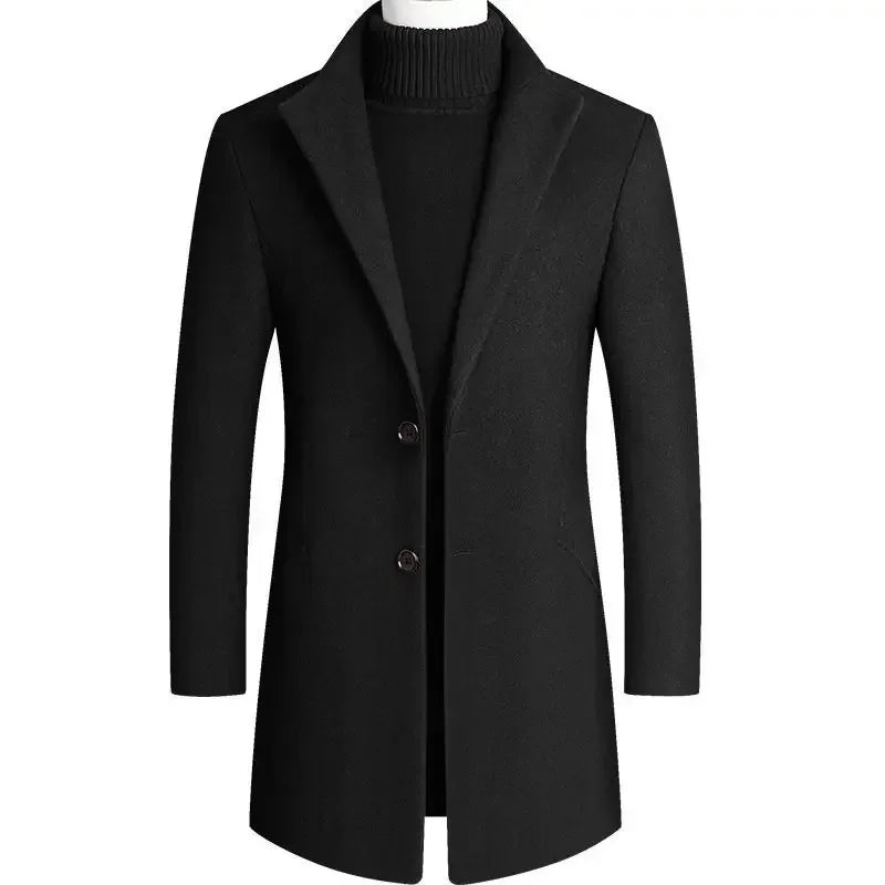 Men's Slim Fit Wool Blend Coat for Autumn and Winter