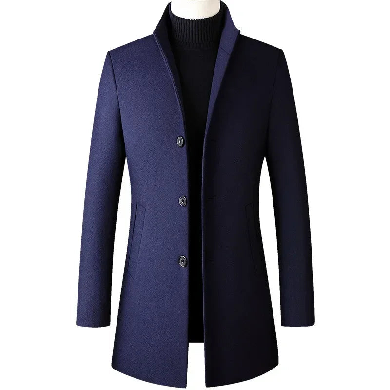 Men's Slim Fit Wool Blend Coat for Autumn and Winter