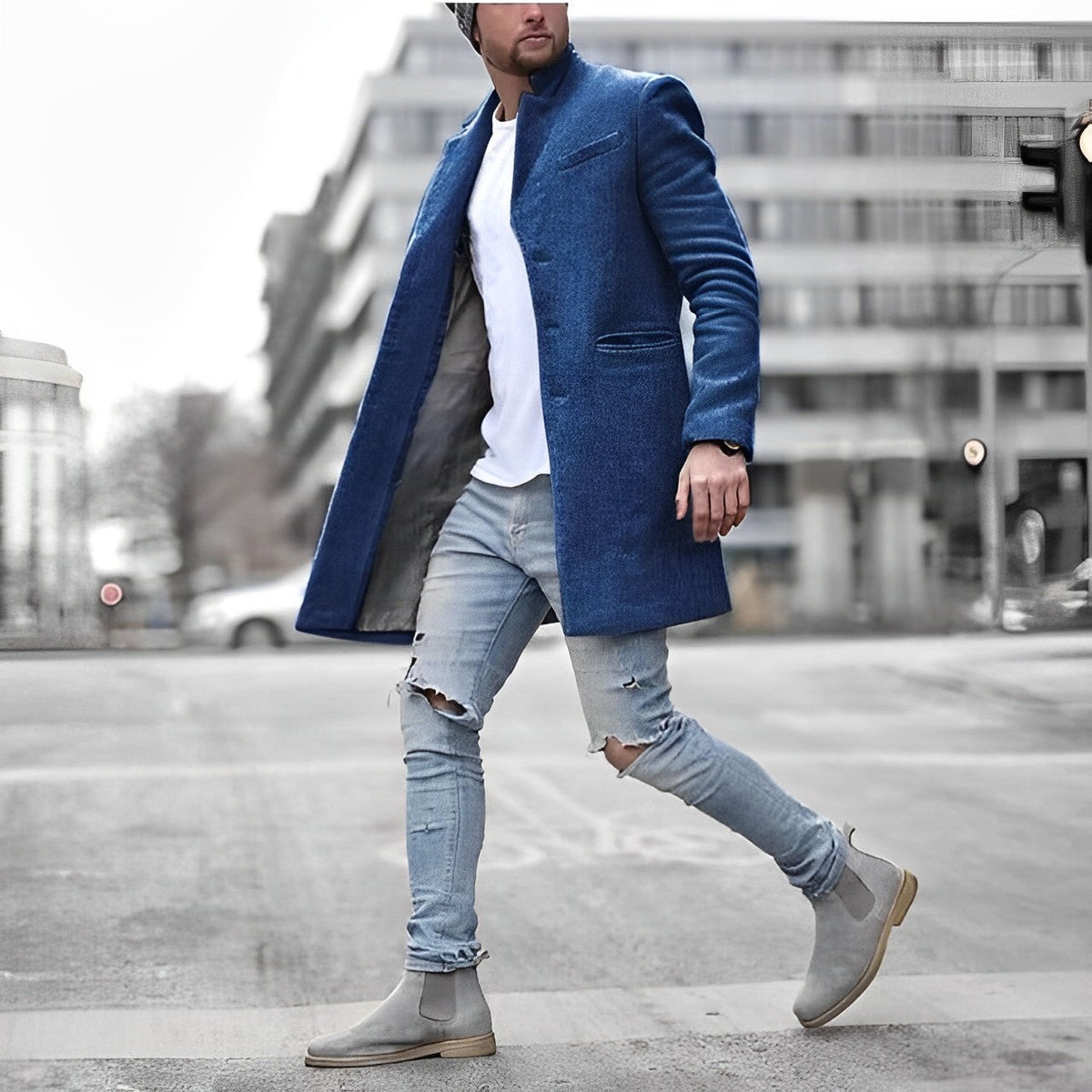Men's Slim Fit Wool Blend Overcoat for Autumn and Winter