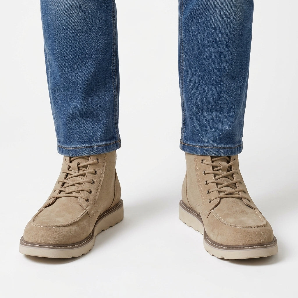 Men's Suede Effect Moc Toe Casual Boots