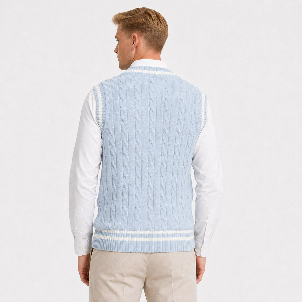 Men's V Neck Sleeveless Cable Knit Jumper