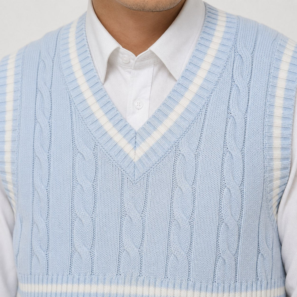 Men's V Neck Sleeveless Cable Knit Jumper
