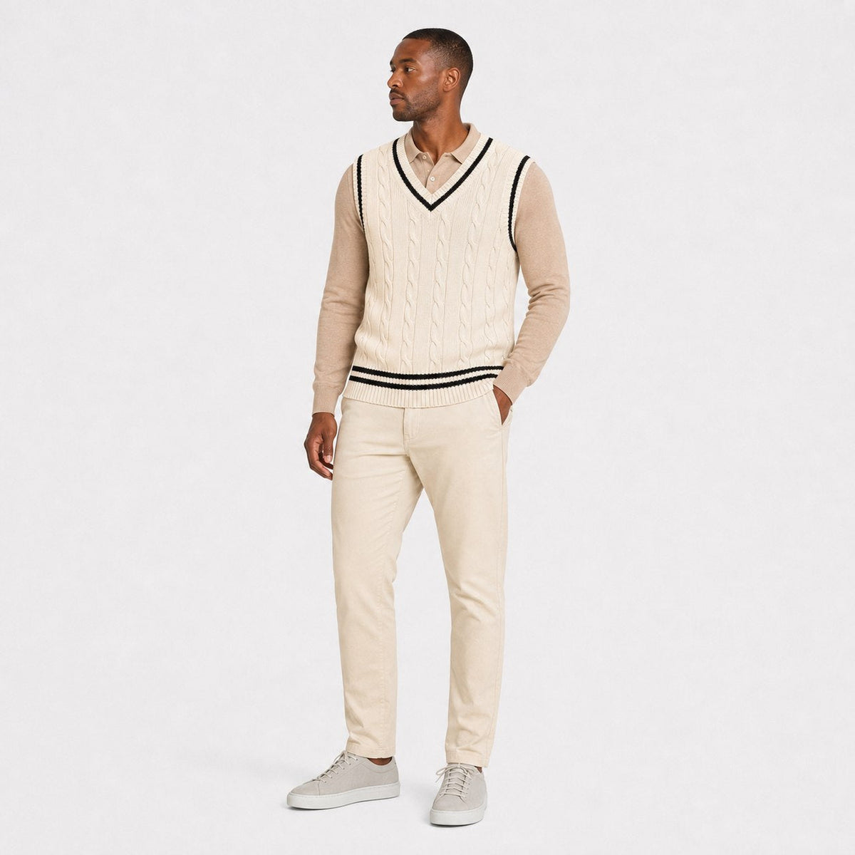 Men's V Neck Sleeveless Cable Knit Jumper