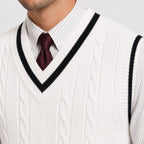 Men's V Neck Sleeveless Cable Knit Jumper